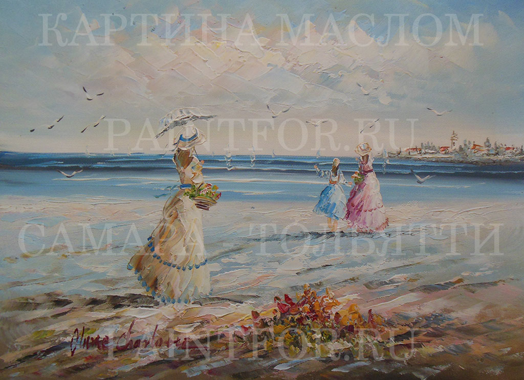 Картина маслом Девушки на море 30х40